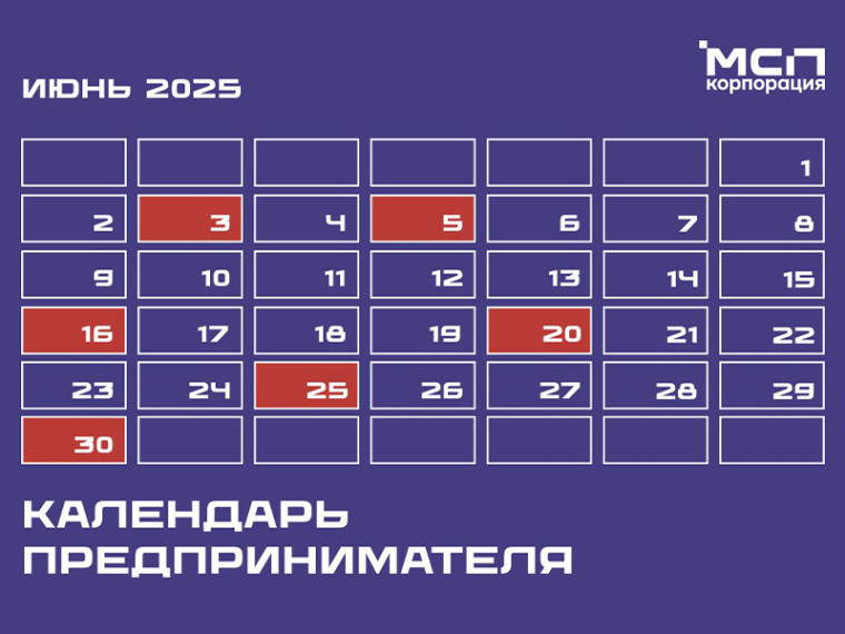 Календарь предпринимателя на июнь 2025 года. Календарь предпринимателя на июнь 2025 года.